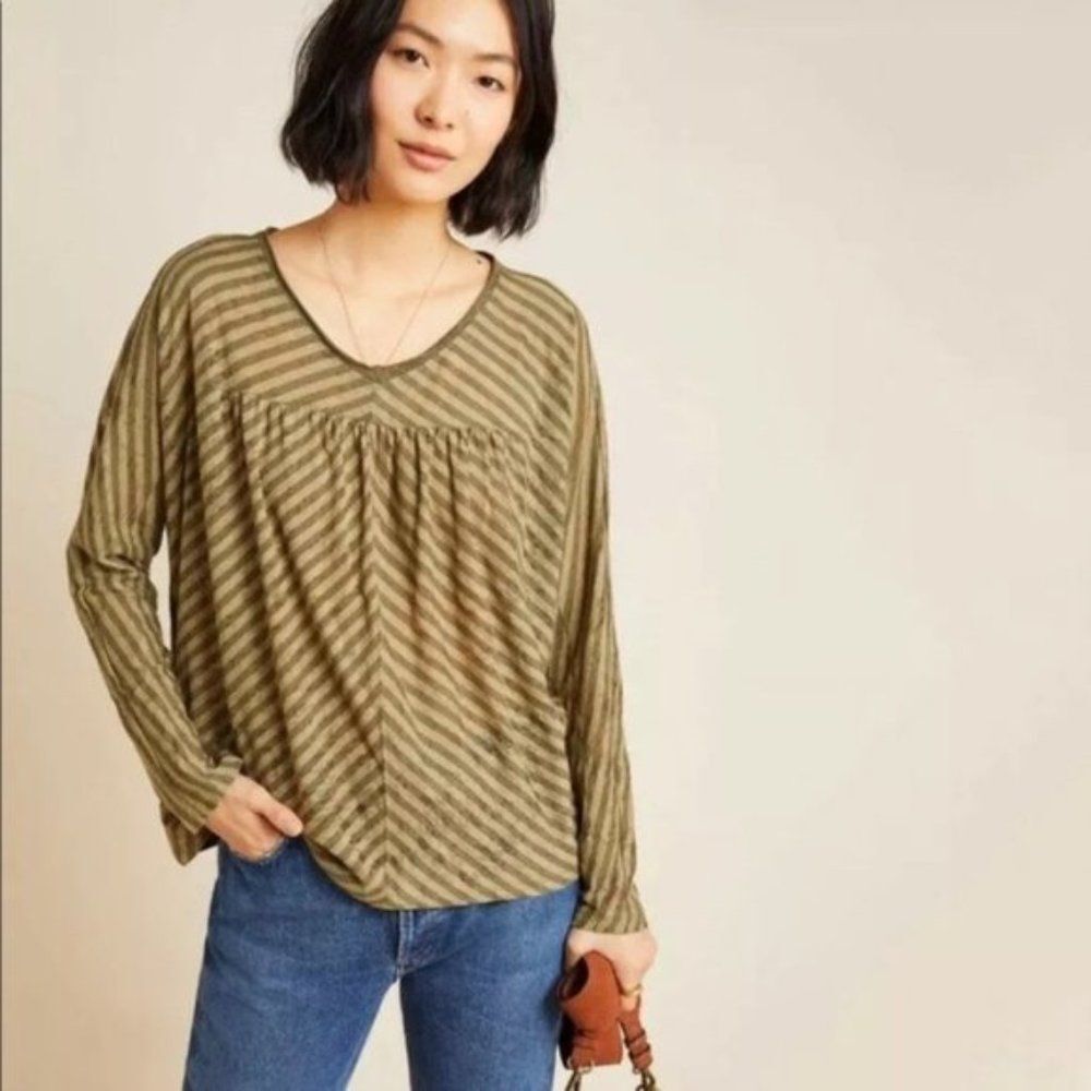 NWT Anthropologie Pilar V-Neck Burnout Striped Top | S